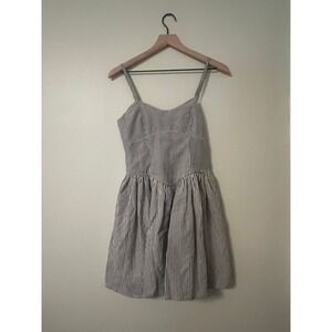 Sky to Moon Blue White Striped Mini Dress Small Smocked Back‎ Fit Flare Summer